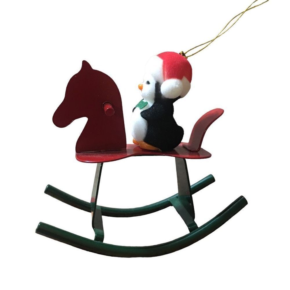Vintage Jolly Penguin Rocking Horse Ornament